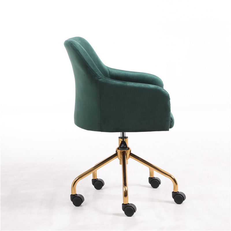 Modern velvet task chair Green Velvet Cover With Armrest Gold Legs Swivel Home Office Chair With Casters For Living Room