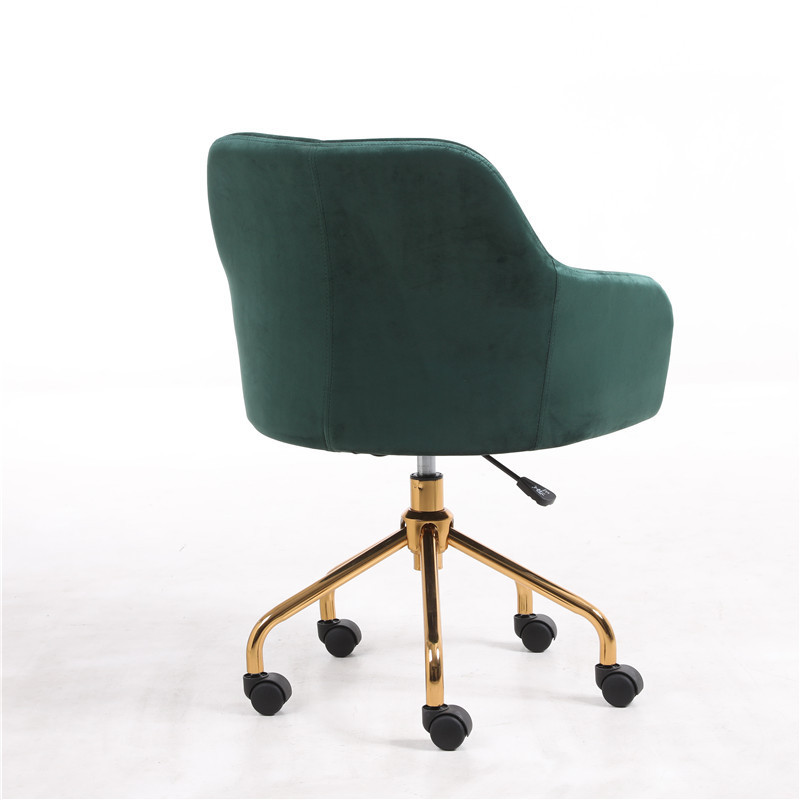 Modern velvet task chair Green Velvet Cover With Armrest Gold Legs Swivel Home Office Chair With Casters For Living Room