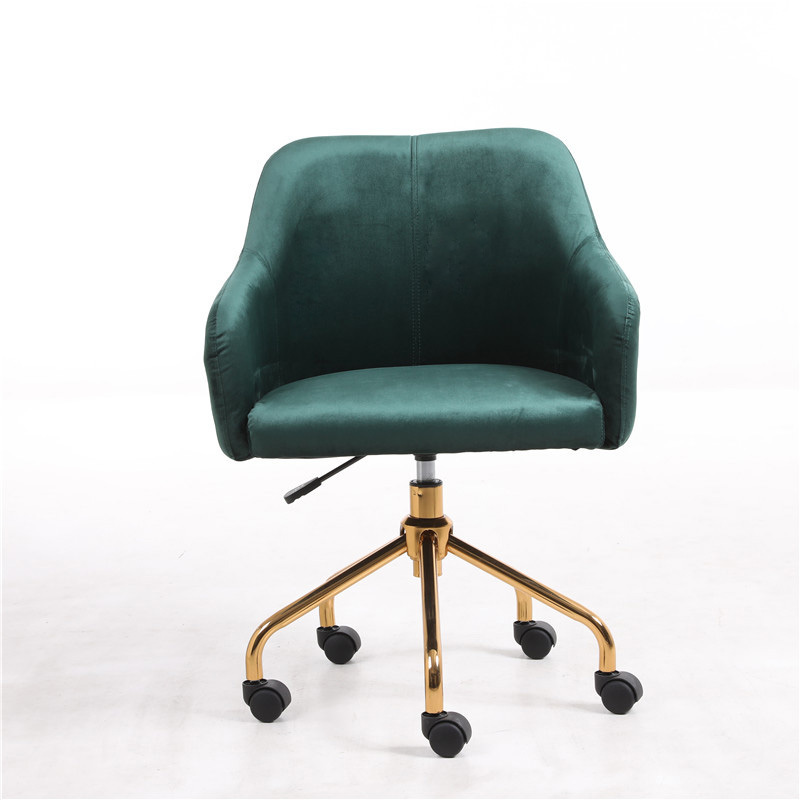 Modern velvet task chair Green Velvet Cover With Armrest Gold Legs Swivel Home Office Chair With Casters For Living Room