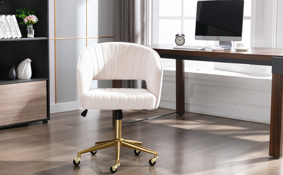 Home Office Chair Swivel Velvet Desk Chair Accent Armchair Upholstered Modern Tufted Chairs with Gold Base