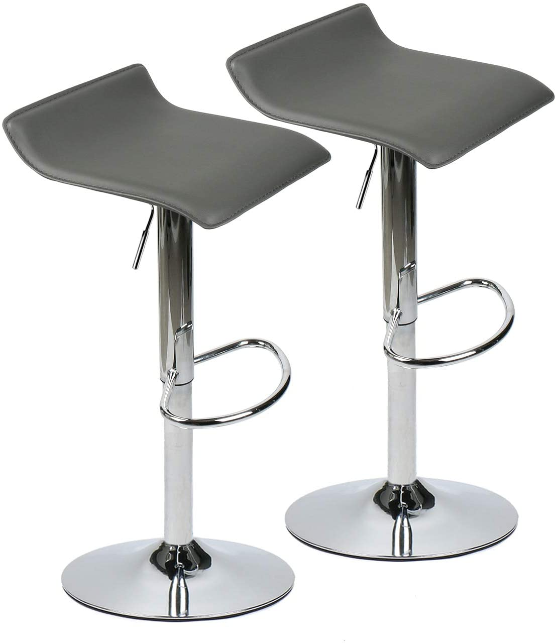 360 Degree Swivel Adjustable Bar Stool, Modern Faux Leather Pub Chair, Counter Low Profile Barstools, Set of 2