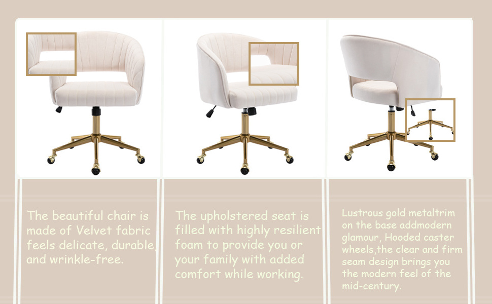 Home Office Chair Swivel Velvet Desk Chair Accent Armchair Upholstered Modern Tufted Chairs with Gold Base