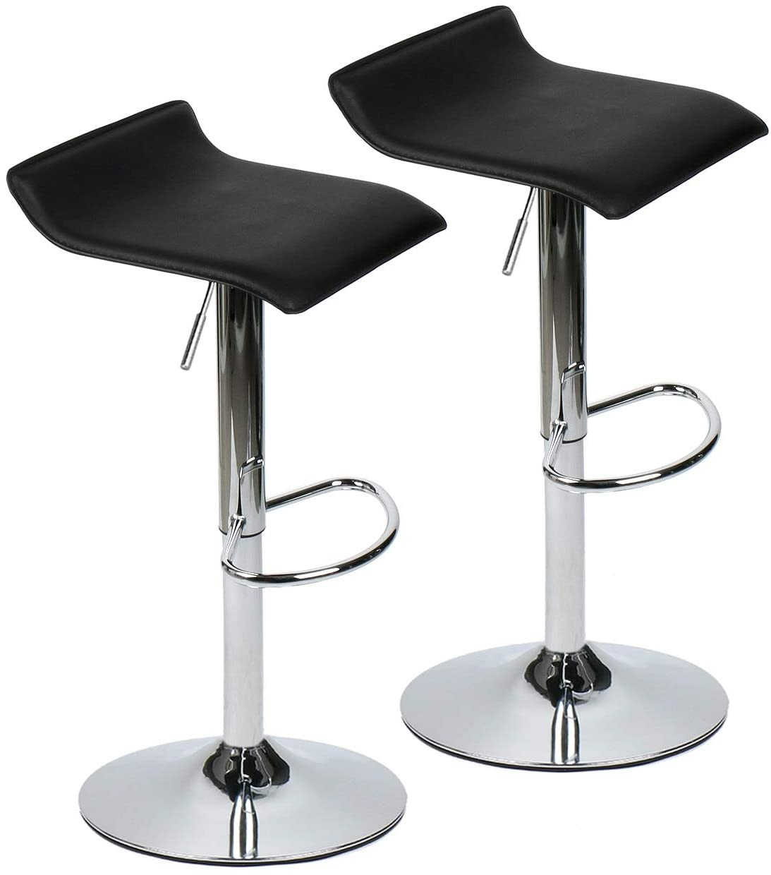 360 Degree Swivel Adjustable Bar Stool, Modern Faux Leather Pub Chair, Counter Low Profile Barstools, Set of 2