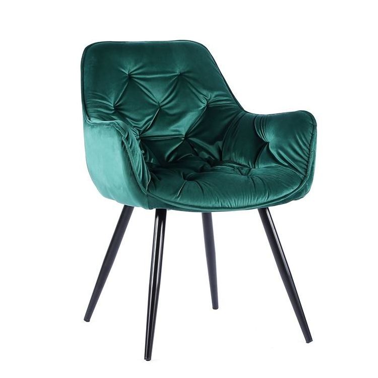 Factory Supply Luxury Tufted Back Armchair Modern Green Velvet Dining Chairs With Metal Legs