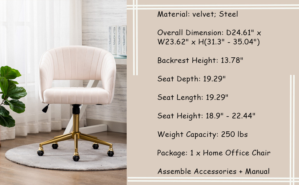 Home Office Chair Swivel Velvet Desk Chair Accent Armchair Upholstered Modern Tufted Chairs with Gold Base