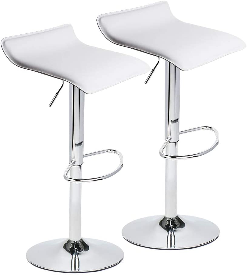 360 Degree Swivel Adjustable Bar Stool, Modern Faux Leather Pub Chair, Counter Low Profile Barstools, Set of 2