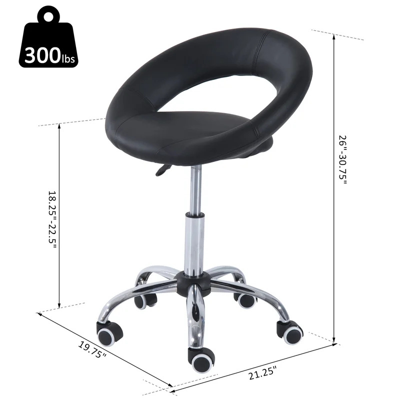 Faux Leather Height Adjustable Swivel Hydraulic Rolling Stool Office Stools