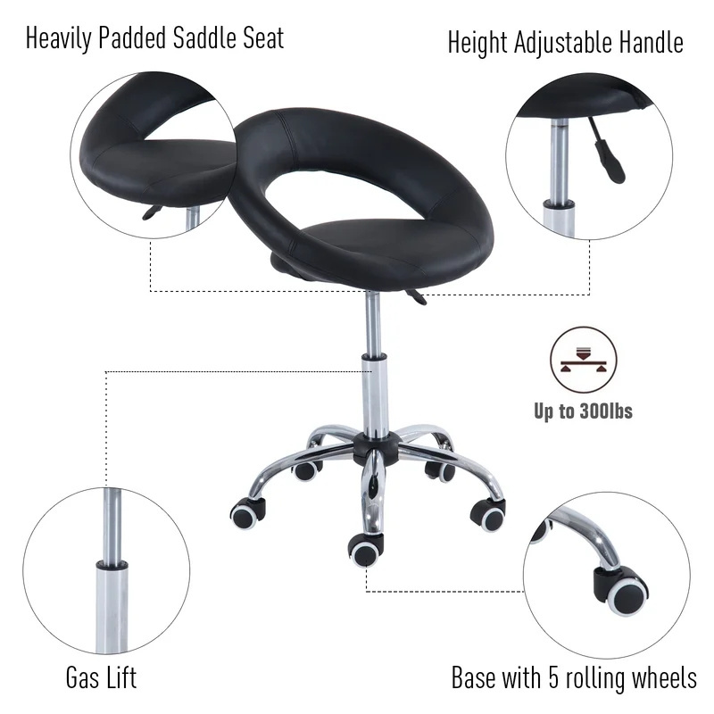 Faux Leather Height Adjustable Swivel Hydraulic Rolling Stool Office Stools