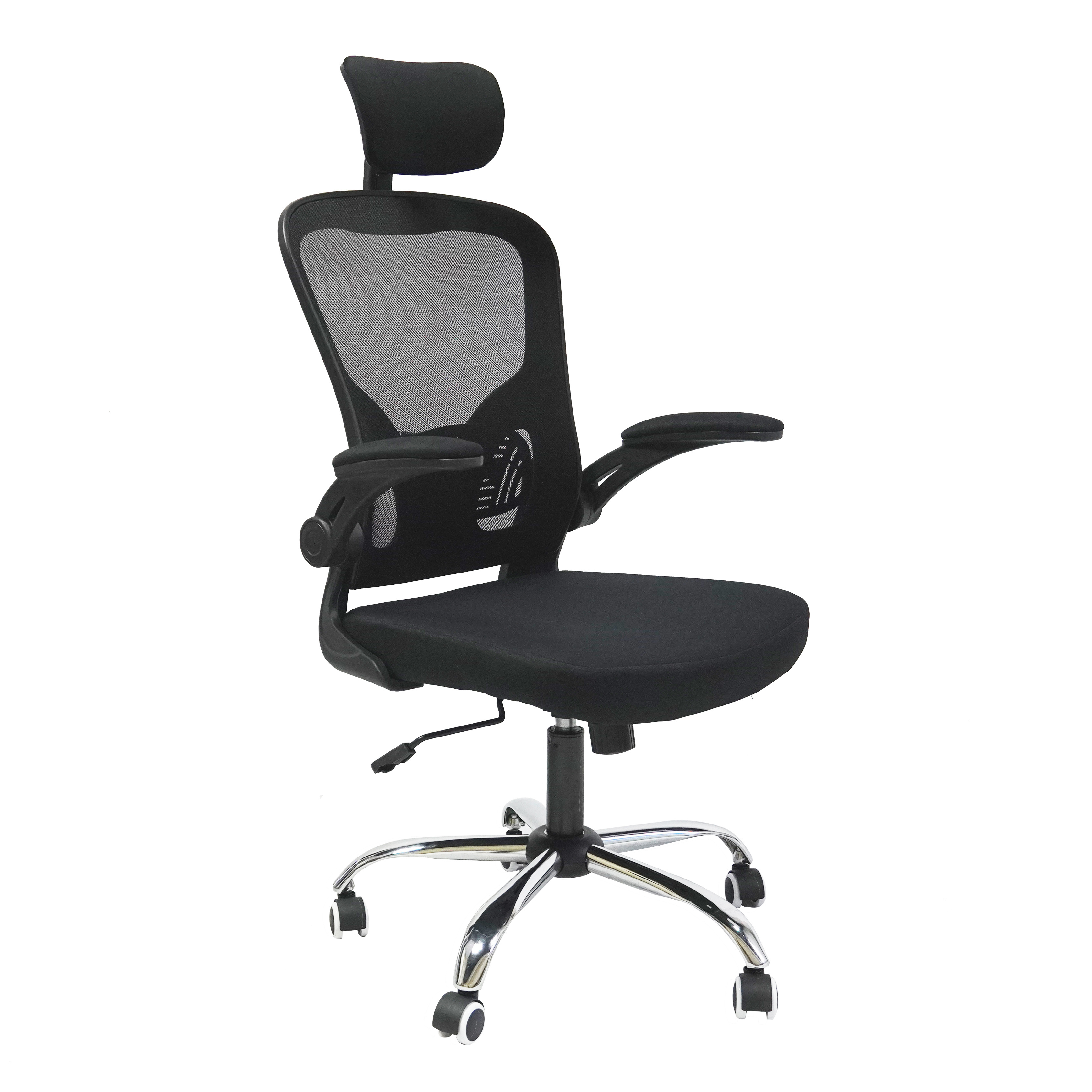 Wholesale modern mesh swivel ergonomic work chair rocking height adjustable Black office chairs with headrest and chromed base