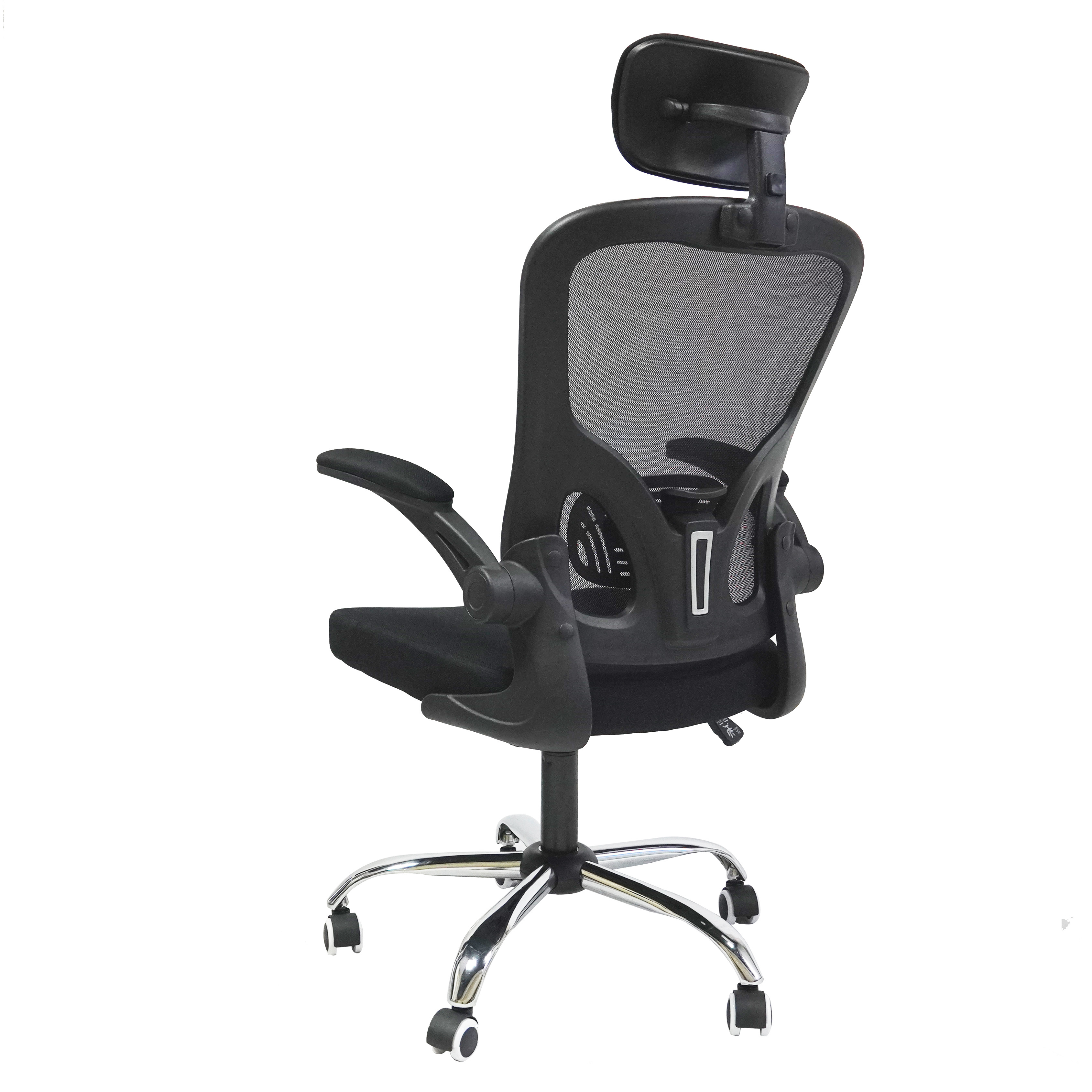 Wholesale modern mesh swivel ergonomic work chair rocking height adjustable Black office chairs with headrest and chromed base