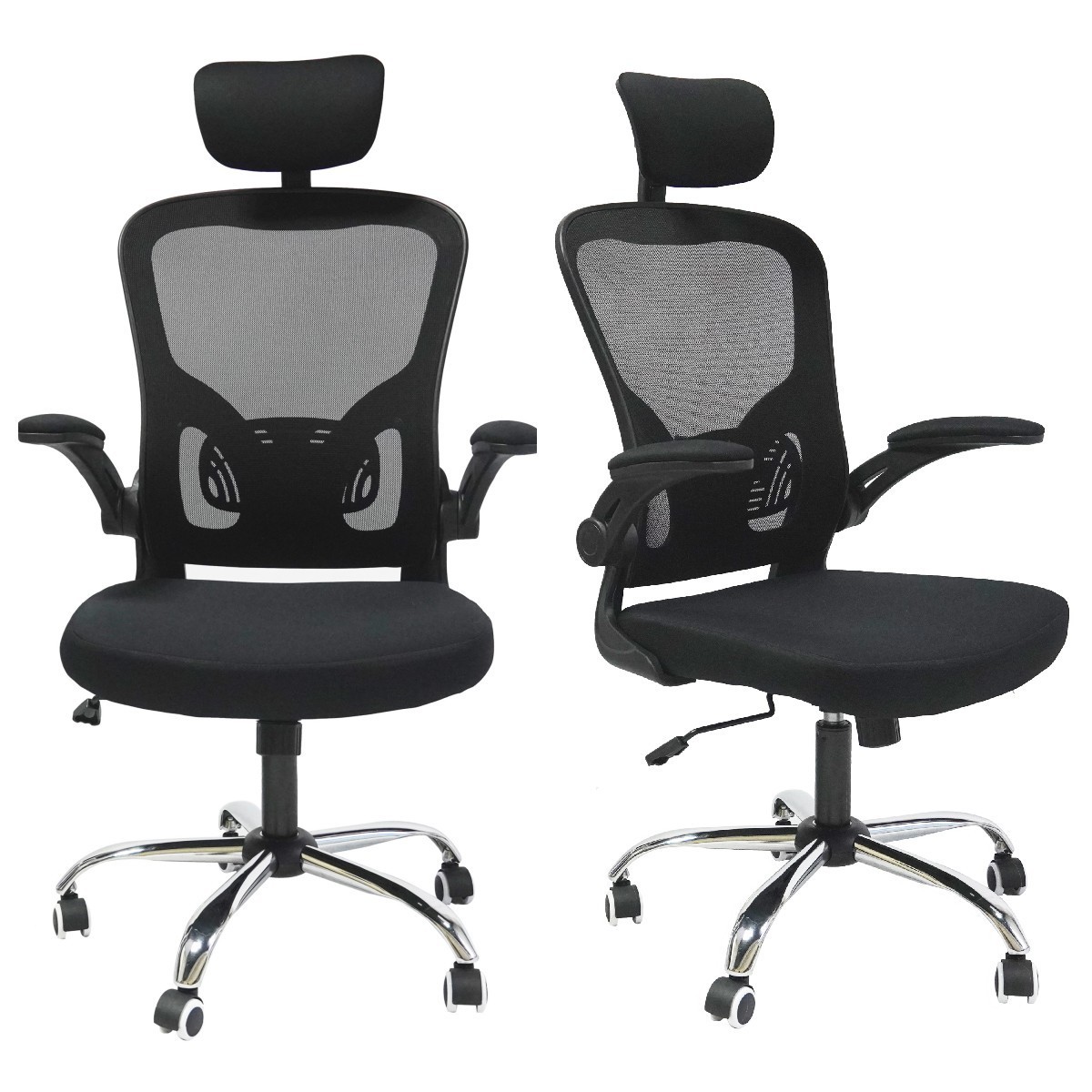 Wholesale modern mesh swivel ergonomic work chair rocking height adjustable Black office chairs with headrest and chromed base