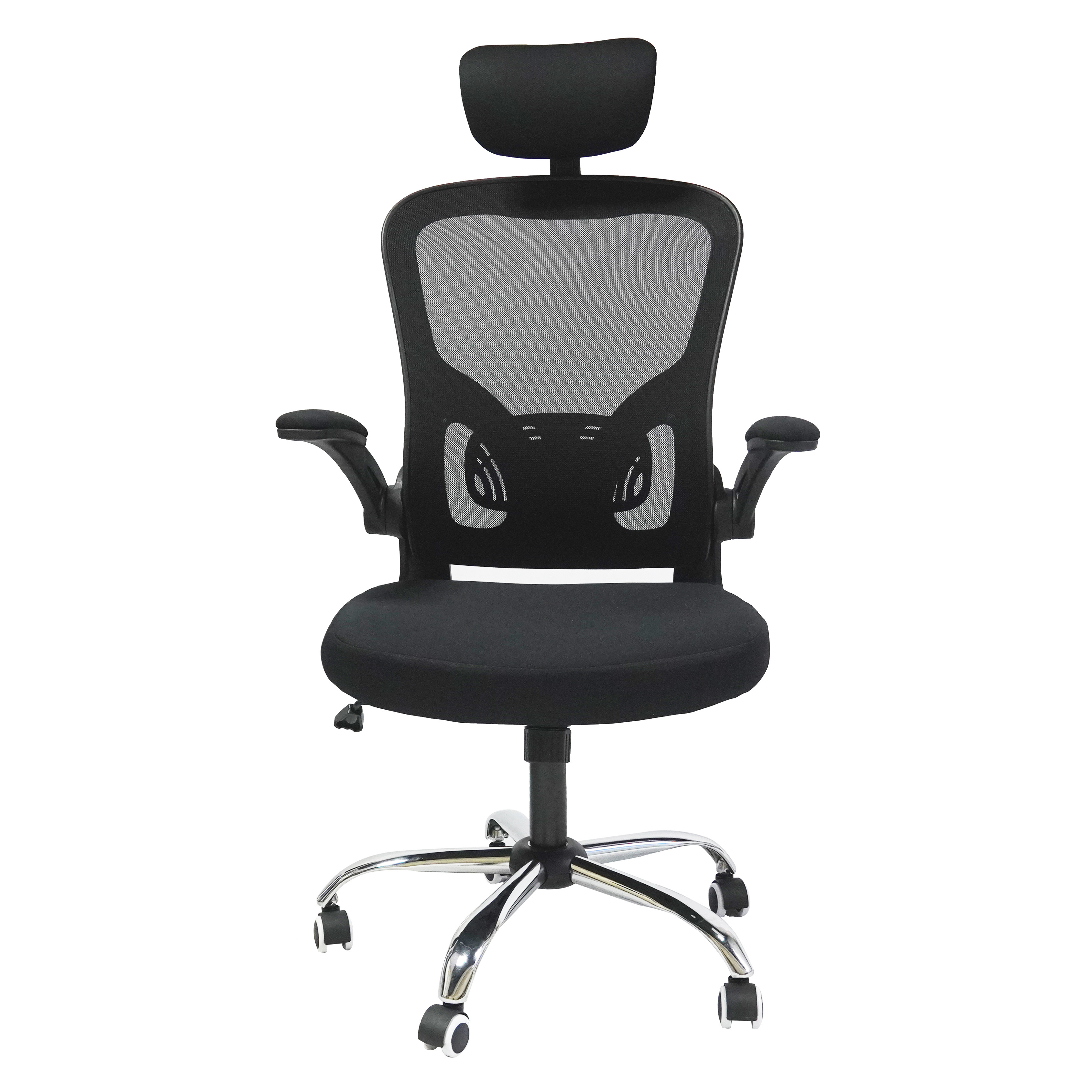 Wholesale modern mesh swivel ergonomic work chair rocking height adjustable Black office chairs with headrest and chromed base