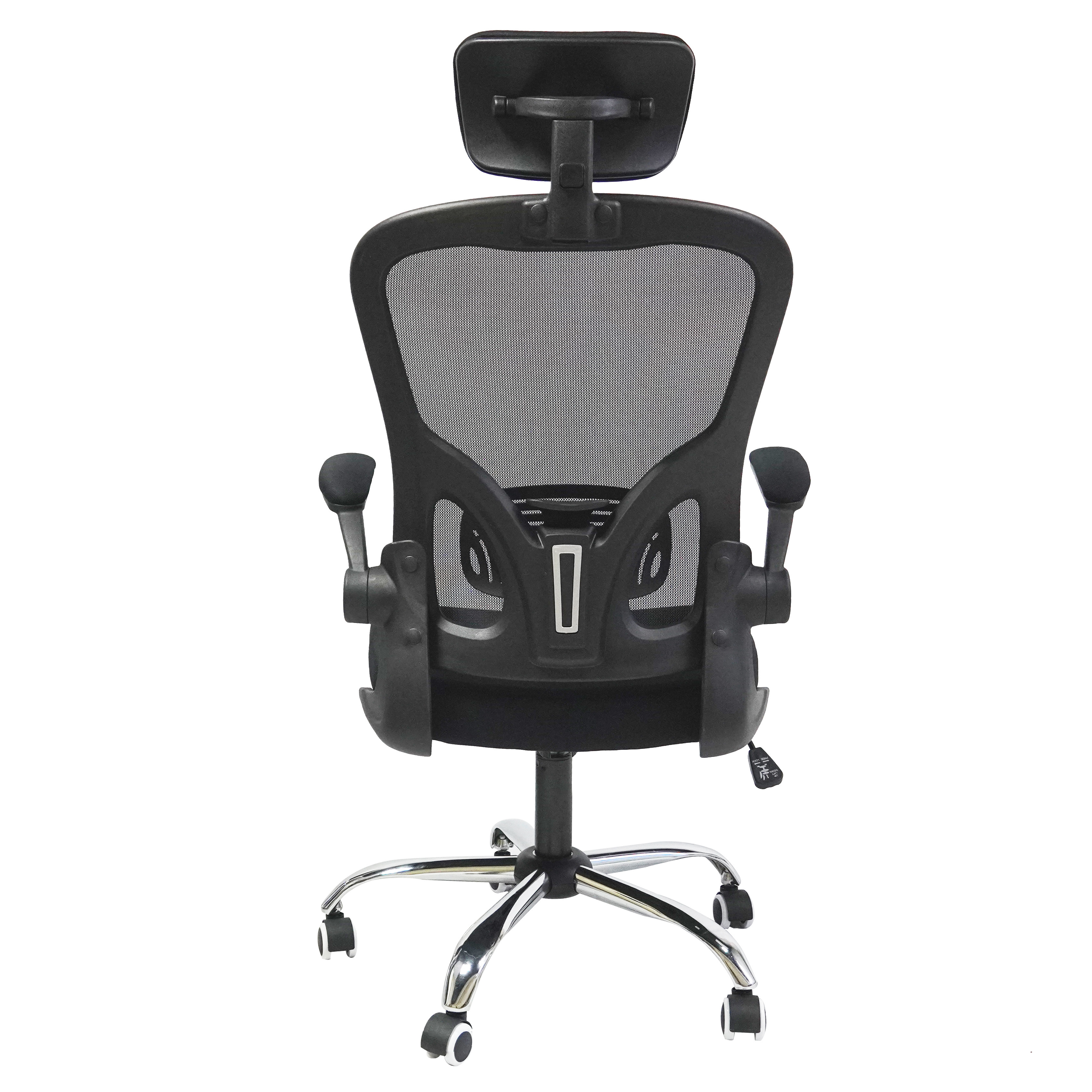 Wholesale modern mesh swivel ergonomic work chair rocking height adjustable Black office chairs with headrest and chromed base