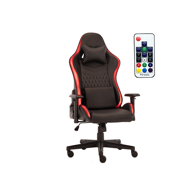 2020 Customized White Leather Blue Light Sillas Gamer Led rgb Gaming Chair with Footrest