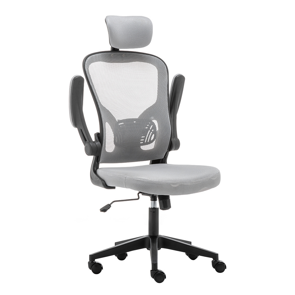 Gray High Back Flip-Up Arms Mesh Fabric Chair Ergonomic Lounge Components Desk Swivel Office Chair PC Computer Gaming Chair