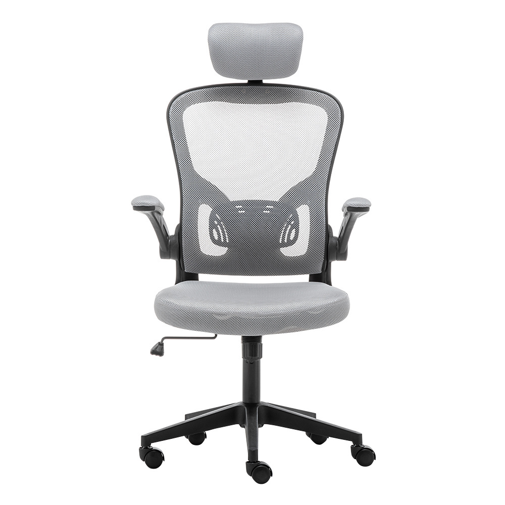 Gray High Back Flip-Up Arms Mesh Fabric Chair Ergonomic Lounge Components Desk Swivel Office Chair PC Computer Gaming Chair