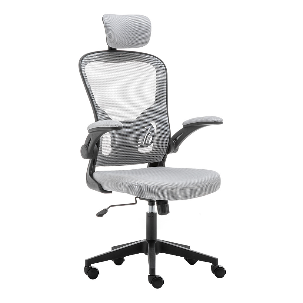 Gray High Back Flip-Up Arms Mesh Fabric Chair Ergonomic Lounge Components Desk Swivel Office Chair PC Computer Gaming Chair