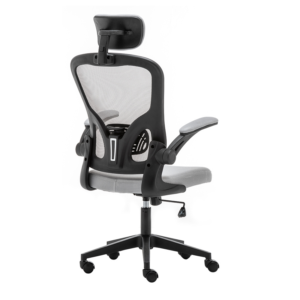 Gray High Back Flip-Up Arms Mesh Fabric Chair Ergonomic Lounge Components Desk Swivel Office Chair PC Computer Gaming Chair