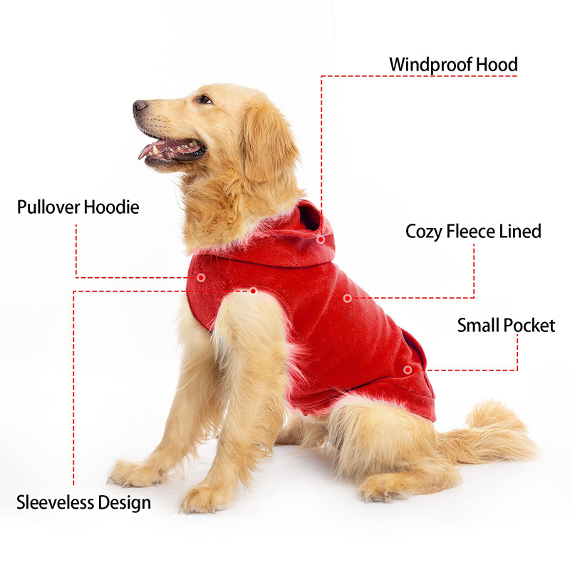 Dog Hoodie with Pocket Polar Fleece Dog Sweatshirt Fall Cold Winter Sleeveless Sweater with Hood Warm Cozy Pet Clothes