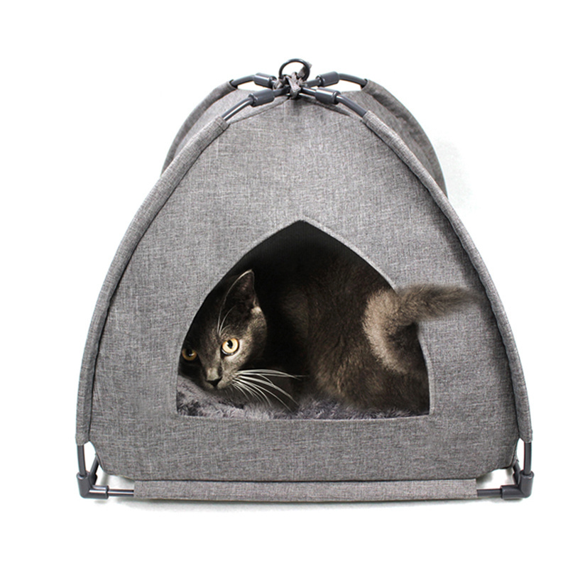 Indoor Cat Bed Warm Enclosed Covered Cat Tent Removable and Washable Calming Pet Cave Bed with Plush Cushion