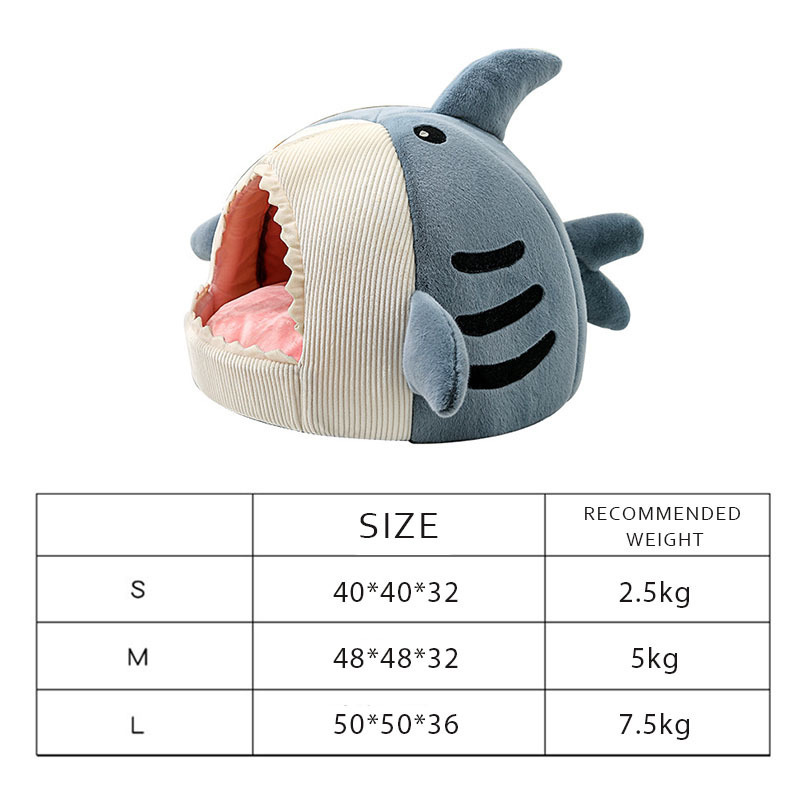 Winter Warmth Pet Bed  Shark Dog Bed Semi Enclosed Cat Bed