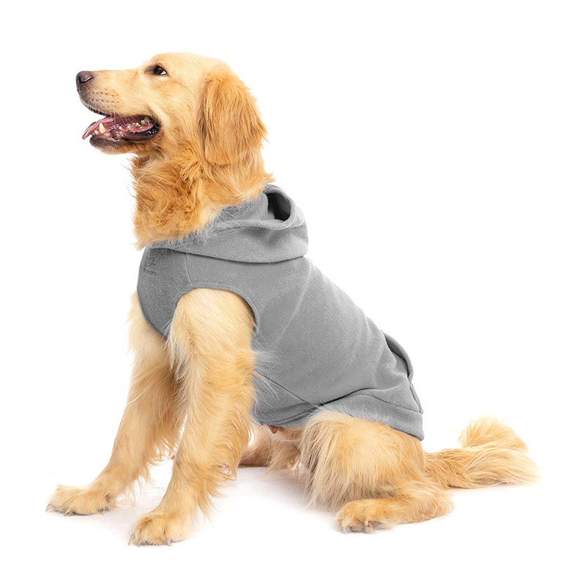 Dog Hoodie with Pocket Polar Fleece Dog Sweatshirt Fall Cold Winter Sleeveless Sweater with Hood Warm Cozy Pet Clothes