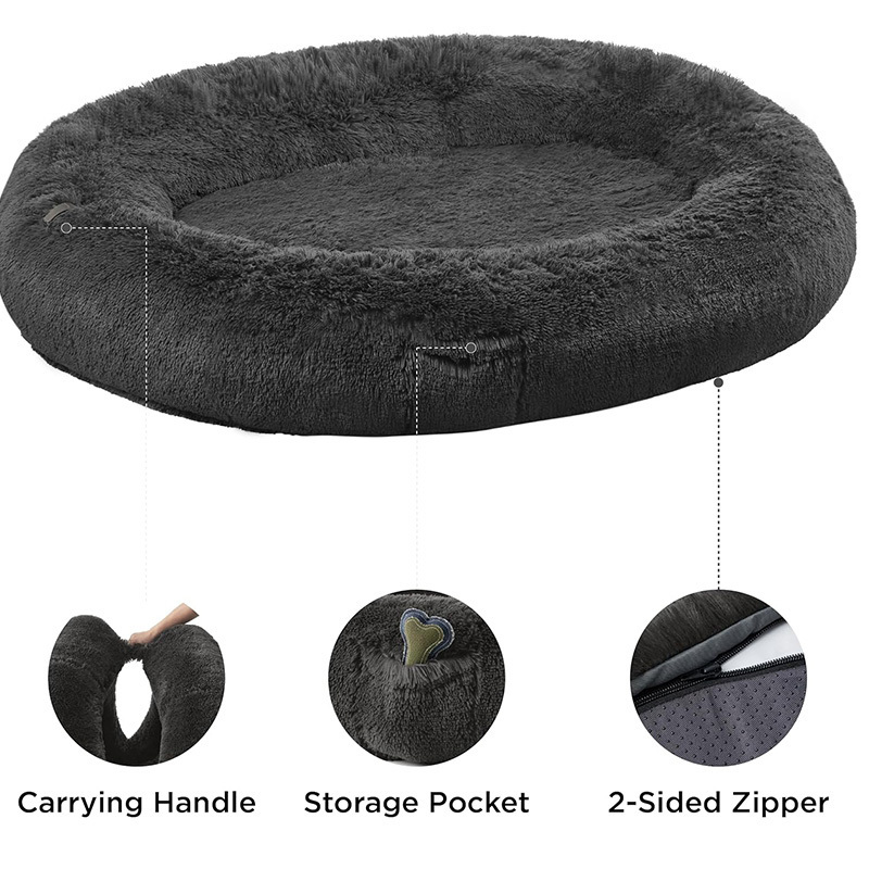 Human Dog Bed People Calming Human Size Giant Dog Bed Fits Pet Families with Memory Foam Supportive Mat Fluffy Faux Fur