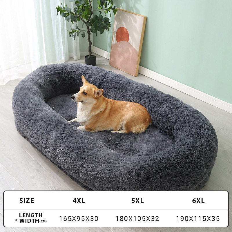 Human Dog Bed People Calming Human Size Giant Dog Bed Fits Pet Families with Memory Foam Supportive Mat Fluffy Faux Fur