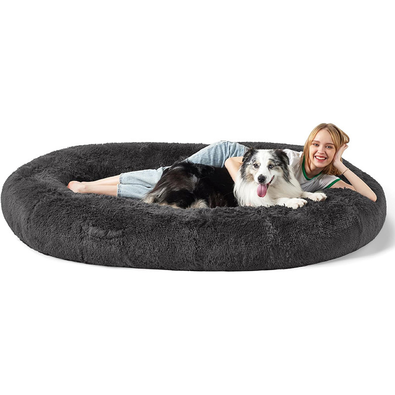 Human Dog Bed People Calming Human Size Giant Dog Bed Fits Pet Families with Memory Foam Supportive Mat Fluffy Faux Fur