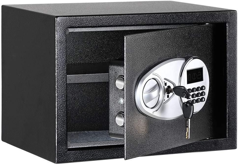 AJF Basics Black Steel Security Safe Lock Box Secret Stash Luxury Money Electronic Keypad Safe Lock Box