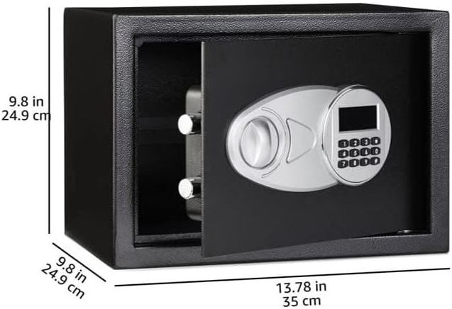 AJF Basics Black Steel Security Safe Lock Box Secret Stash Luxury Money Electronic Keypad Safe Lock Box