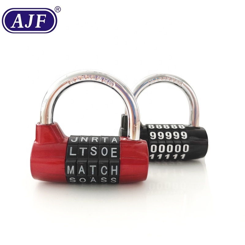 AJF High quality and security U shape 4 digits 5 number 5 letters fitness gym combination padlock