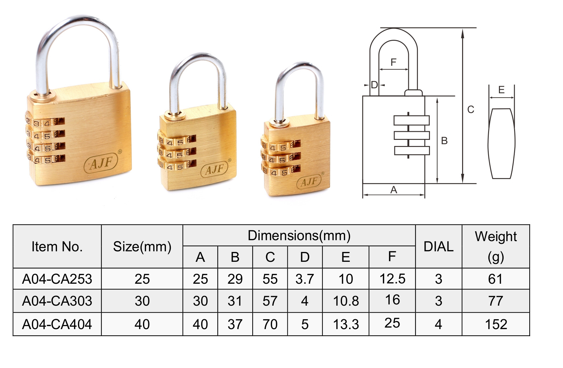 AJF 25MM 3 Digit Dial Combination Suitcase Luggage Metal Code Password Padlock