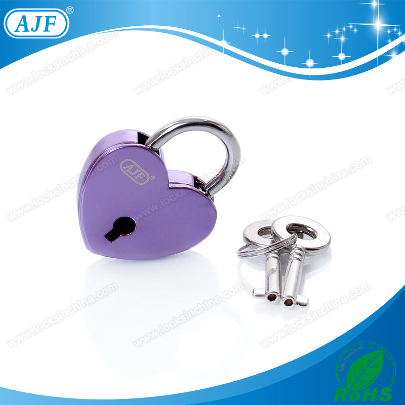 AJF TUV Test Passed The Newest Popular Small Colorful Wish Love Heart Lock Zinc Alloy 2 Real Keys 39x30x7.3 A01-001-colorful 23g