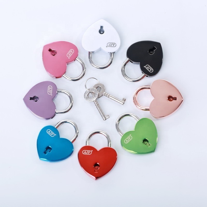 AJF TUV Test Passed The Newest Popular Small Colorful Wish Love Heart Lock Zinc Alloy 2 Real Keys 39x30x7.3 A01-001-colorful 23g