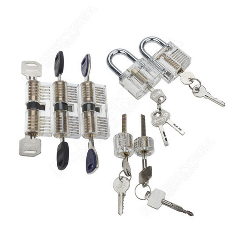 AJF Training Skill Pick Lockpicking Set of 7 Clear Training Padlocks Lock Plastic Lock for Beginners and Professionals CN;ZHE