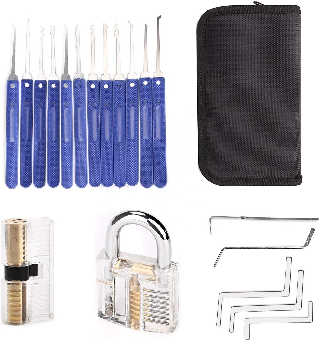 17pcs locksmith pick tools lock pick set with Transparent Practice Padlock