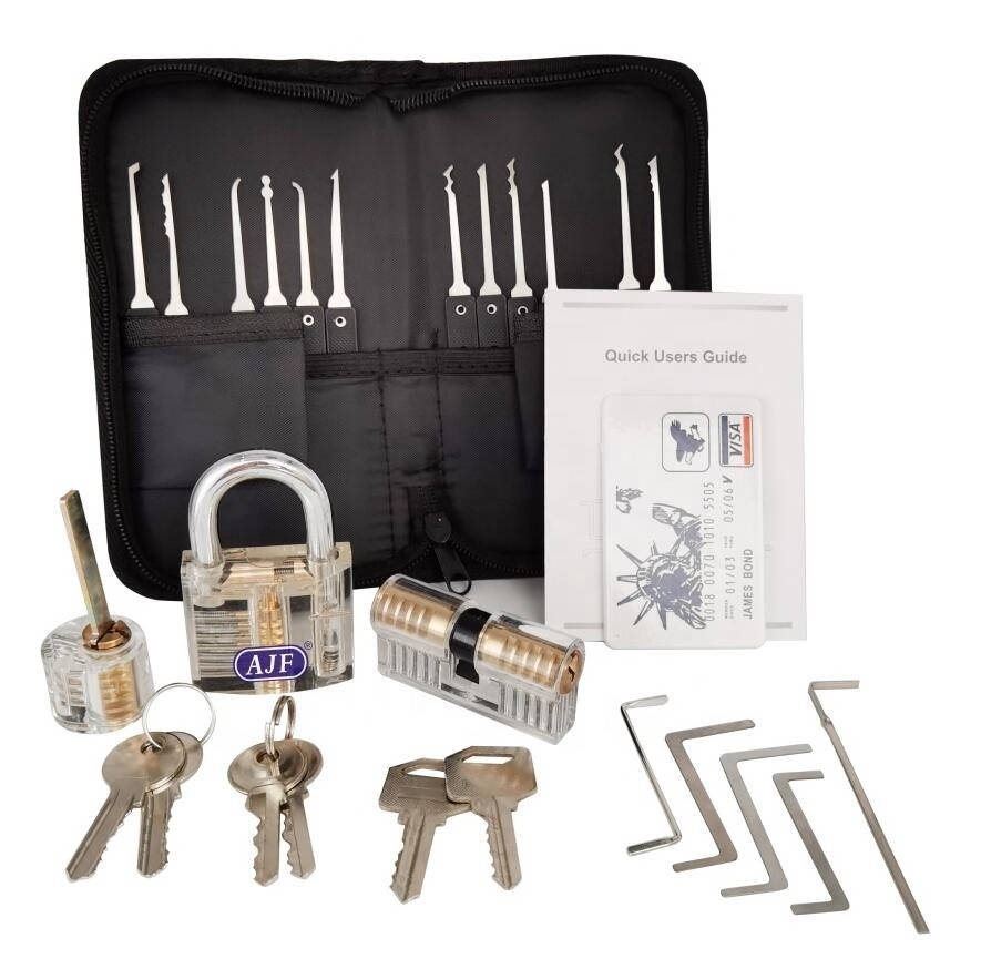 17pcs locksmith pick tools lock pick set with Transparent Practice Padlock