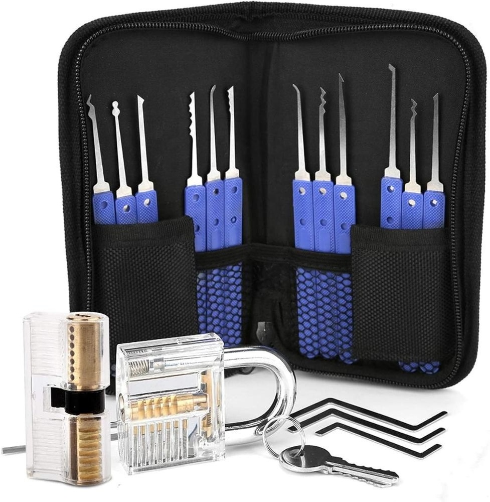 17pcs locksmith pick tools lock pick set with Transparent Practice Padlock