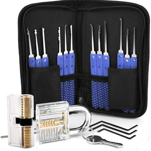 17pcs locksmith pick tools lock pick set with Transparent Practice Padlock