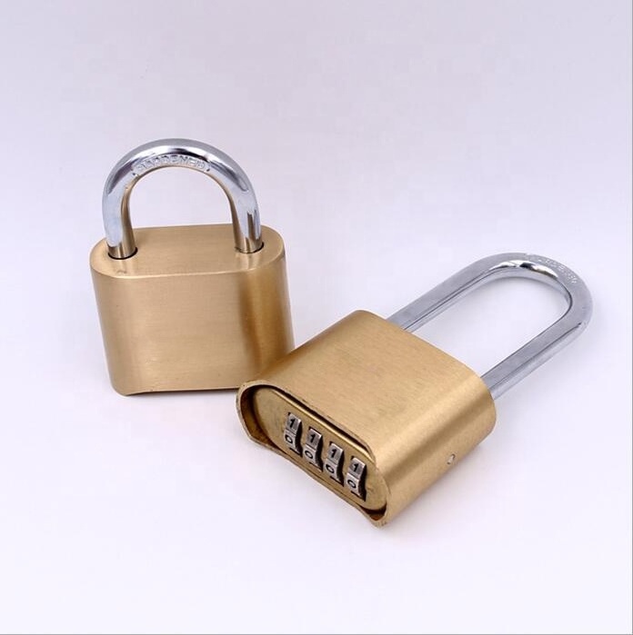 AJF Waterproof Rustproof Outdoor Lock Shackle Bottom Password Lock Door Warehouse Chamber Padlock Long Shackle Brass Door 4 Bit