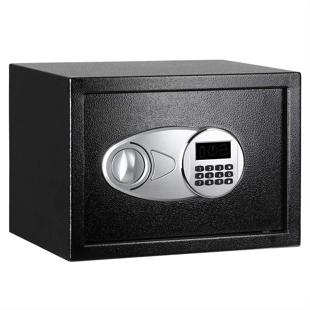 AJF Basics Black Steel Security Safe Lock Box Secret Stash Luxury Money Electronic Keypad Safe Lock Box