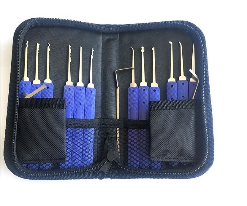 AJF Blue Unlocking Lock Pick Set Tools for Locksmith 12 Lock Picks + 5 Tension Tools Stainless CN;ZHE