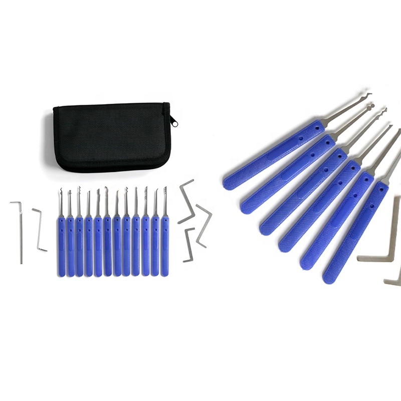 AJF Blue Unlocking Lock Pick Set Tools for Locksmith 12 Lock Picks + 5 Tension Tools Stainless CN;ZHE