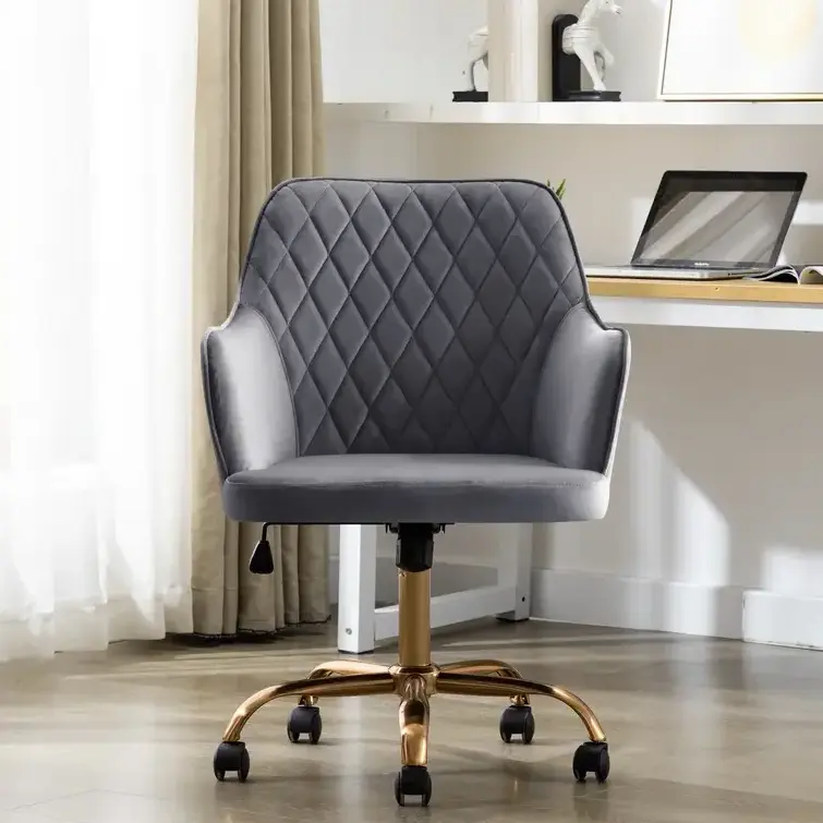 Wholesale Modern Flower Shape Lounge Swivel Office Chairs Armrest Grey Velvet Accent Chair