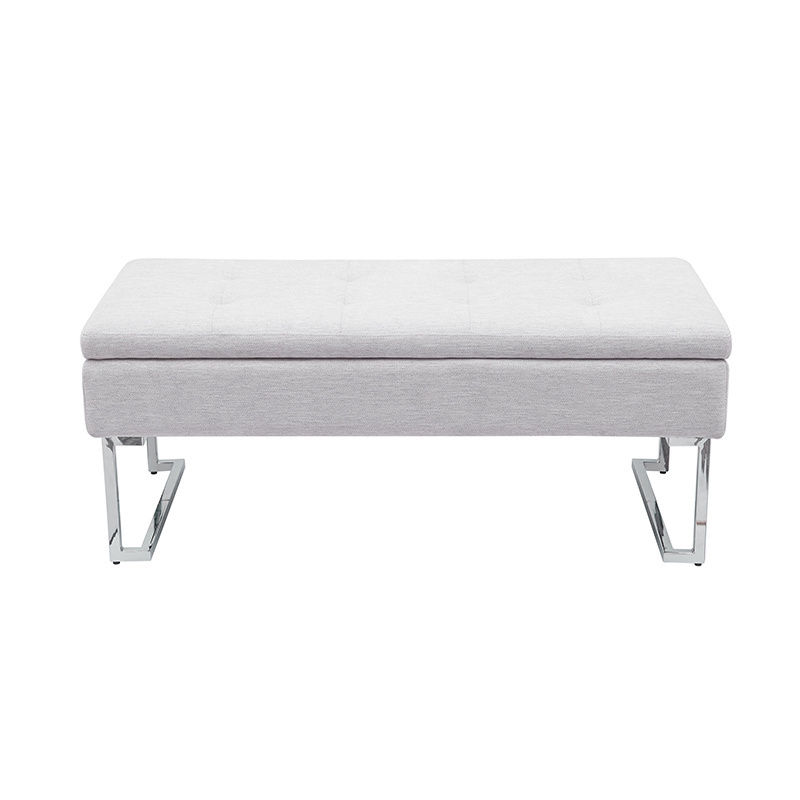 Modern Luxury Bedroom Design Home Stainless Leg Stool Furniture Hotel Apartment Bed Fabric Bench