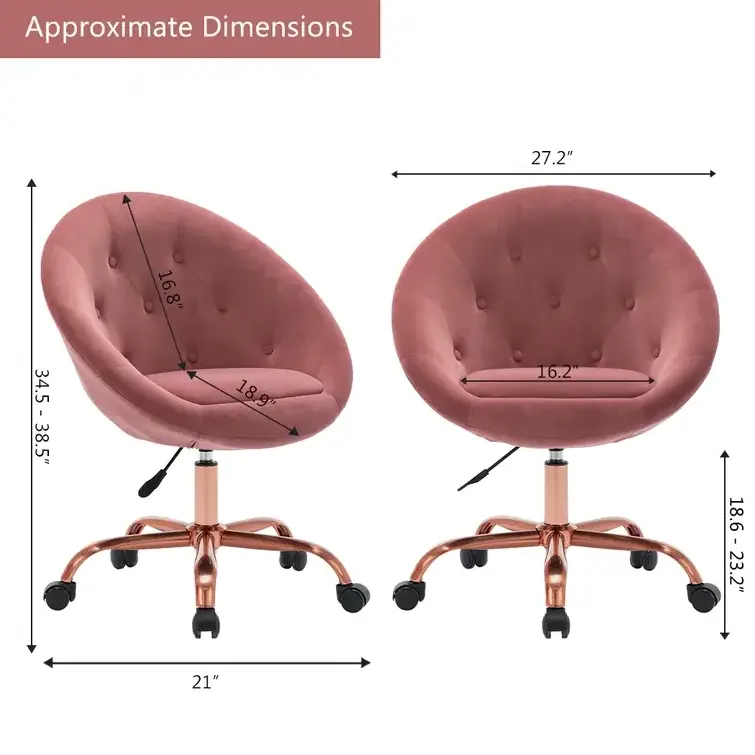 Pink Velvet Home Ergonomic Office Desk Chair Swivel Accent Chair for Living Room and Bedroom