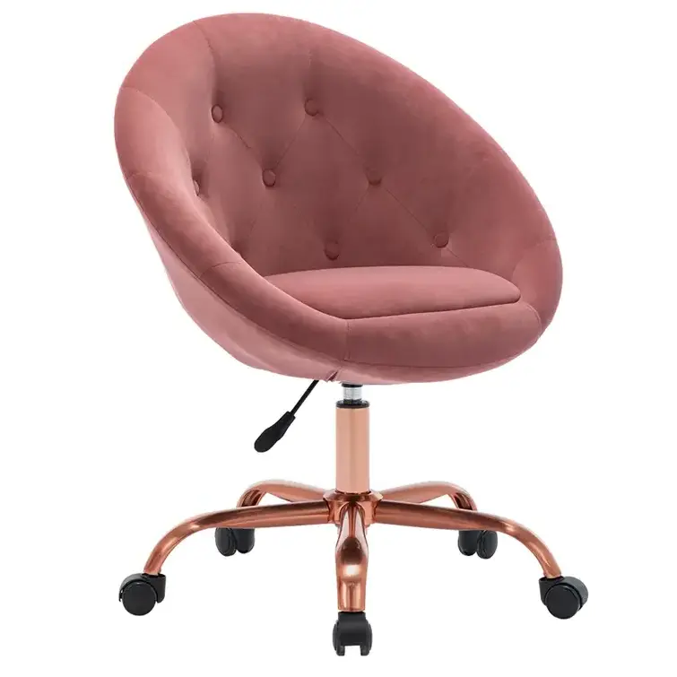 Pink Velvet Home Ergonomic Office Desk Chair Swivel Accent Chair for Living Room and Bedroom