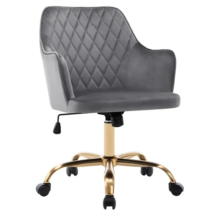 Wholesale Modern Flower Shape Lounge Swivel Office Chairs Armrest Grey Velvet Accent Chair