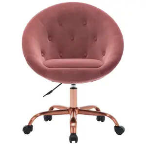 Pink Velvet Home Ergonomic Office Desk Chair Swivel Accent Chair for Living Room and Bedroom